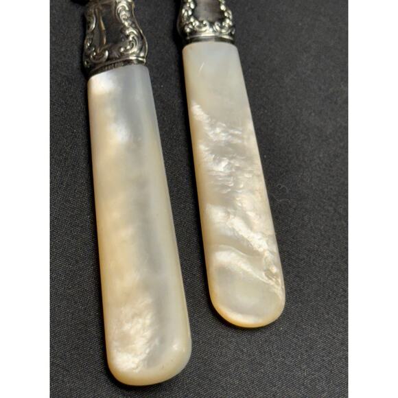 Antique Sterling Silver Carving Knife & Fork Set – Mother of Pearl Handles - Picture 7 of 9